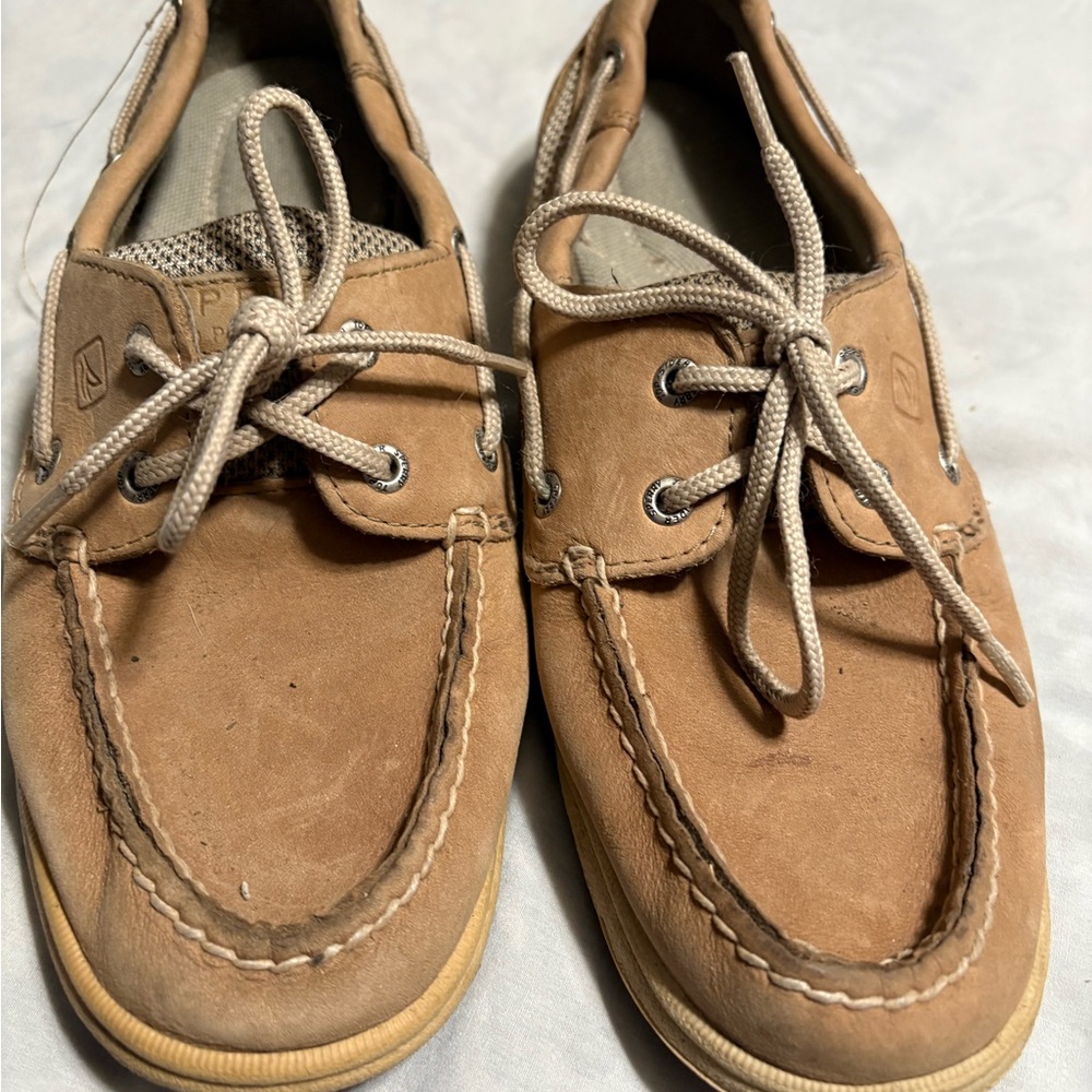 Sperry Tan Boat Shoes with Suede Finish and Moccasin Design - Picture 2 of 7